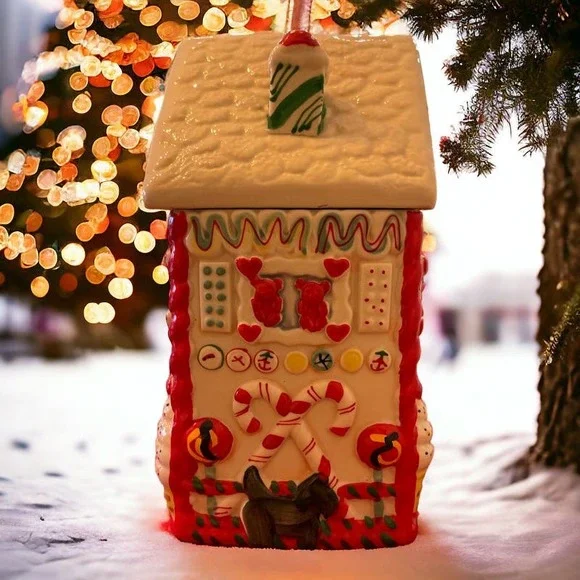 Vintage Holiday Sweet Vivid Hand Painted Gingerbread Cookie/Candy Jar Storage & Organization
